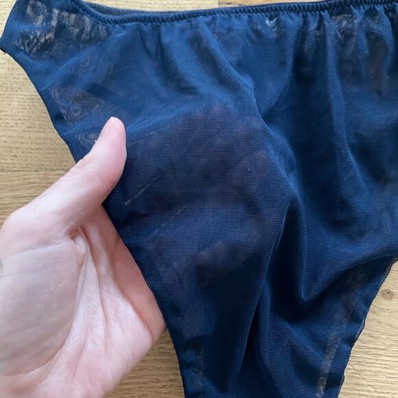 I.D. Sarrieri Tuscan Holiday Embroidered Stretch Tulle Briefs in Navy & Beige - Picture 7 of 8